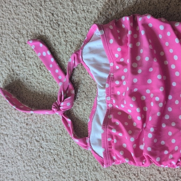 Janie & Jack Pink & White Polkadot Halter With Ruffle Swimsuit Size 4 - Picture 6 of 10